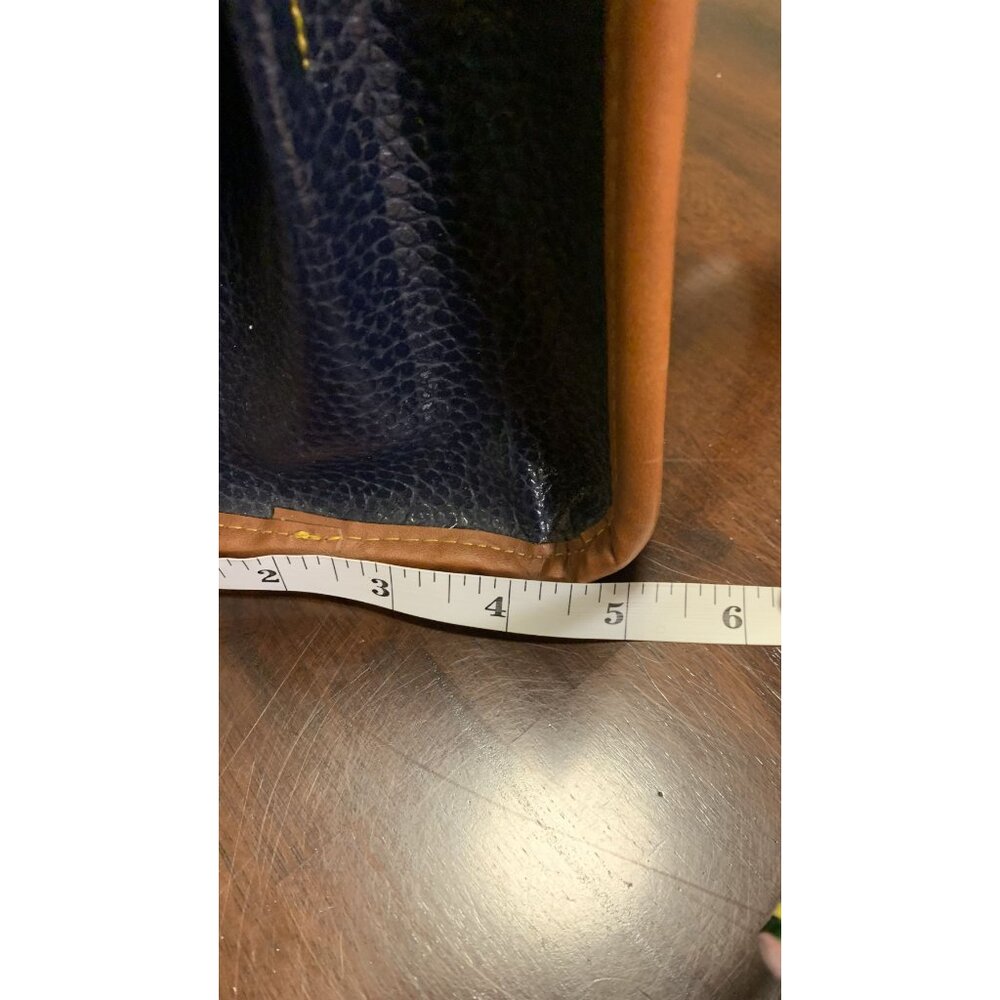 Dooney & Bourke Pebble Grain Navy Tan Leather Hand Shoulder Bag Brass Hardware - Picture 7 of 11